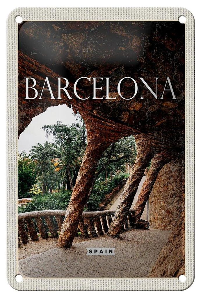 Blechschild Reise 12x18cm Barcelona Spanien Natur Park Dekoration
