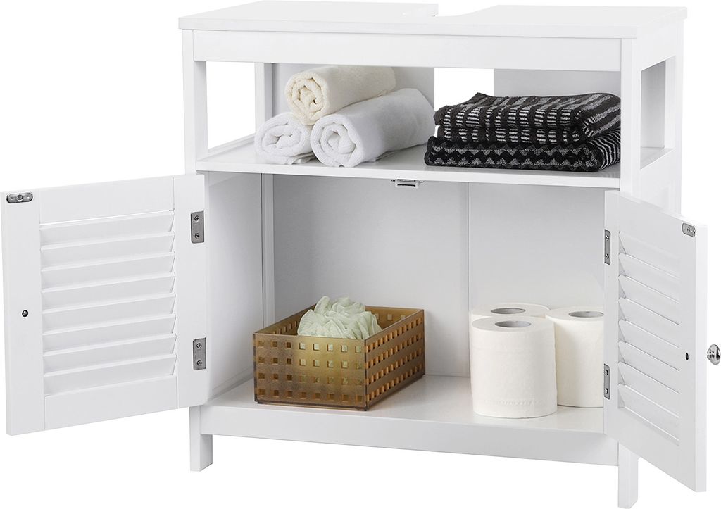VASAGLE Waschtischunterschrank mit Lamellentüren, aus Holz Produktbild 4