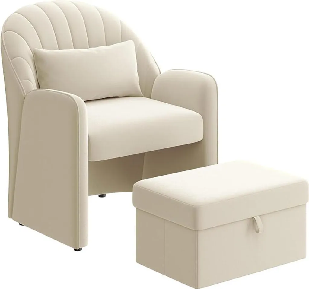 Poltrona Design Velluto Beige 615234 con Ottomana - Eleganza Chic - 1