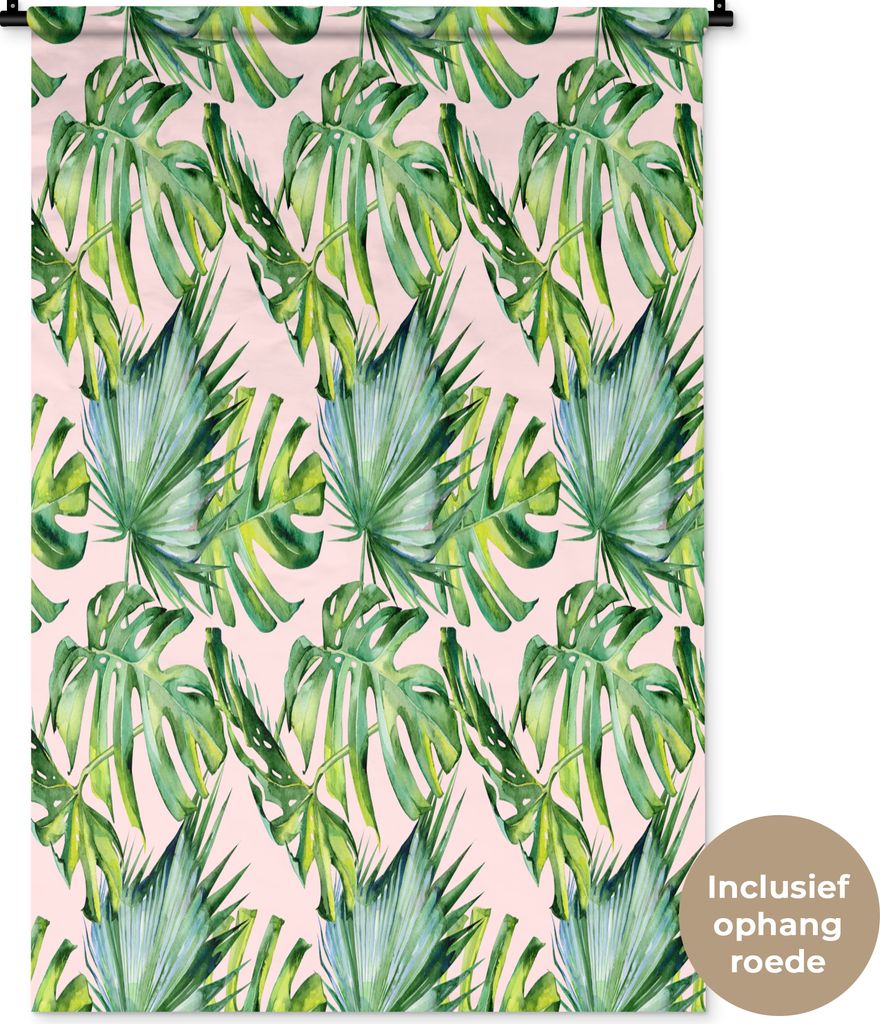 MuchoWow Wandteppich Wandbehang Jahrgang - Monstera - Tropisch 90x135 cm Tapisserie Dekoration Wandtuch - Baumwolle - Wandskulptur