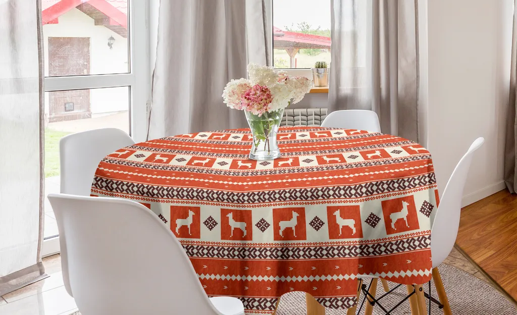 Tovaglia Circolare Etnica ABAKUHAUS 150 cm - Design Folk Llama Brown