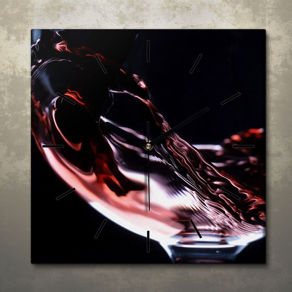 Wohnzimmer Leinwand Uhr Geräuschlos Küche 30x30 Wein, Glas, Motive, schwarze Zeiger