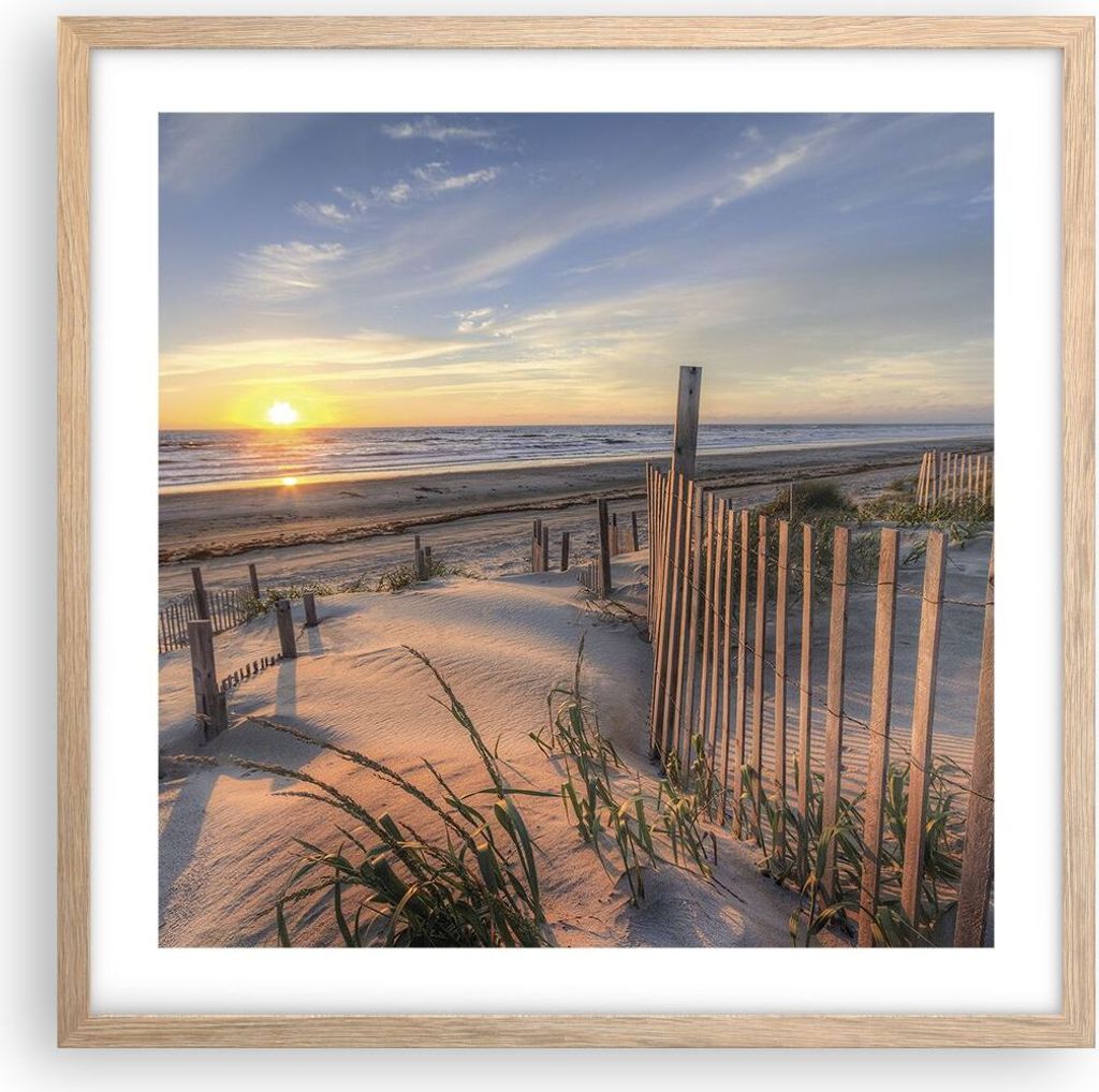 Gerahmtes Poster - Rahmen in heller Eiche - Westen Sonne Düne - 50x50 cm - Wand Bild - Wanddeko - Wandbilder - Wandposter - Bilderrahmen - Bilder ...