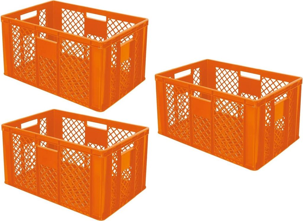 3x Eurobehälter durchbrochen/Stapelkorb, lebensmittelecht, Industriequalität, 600 x 400 x 320 mm, orange