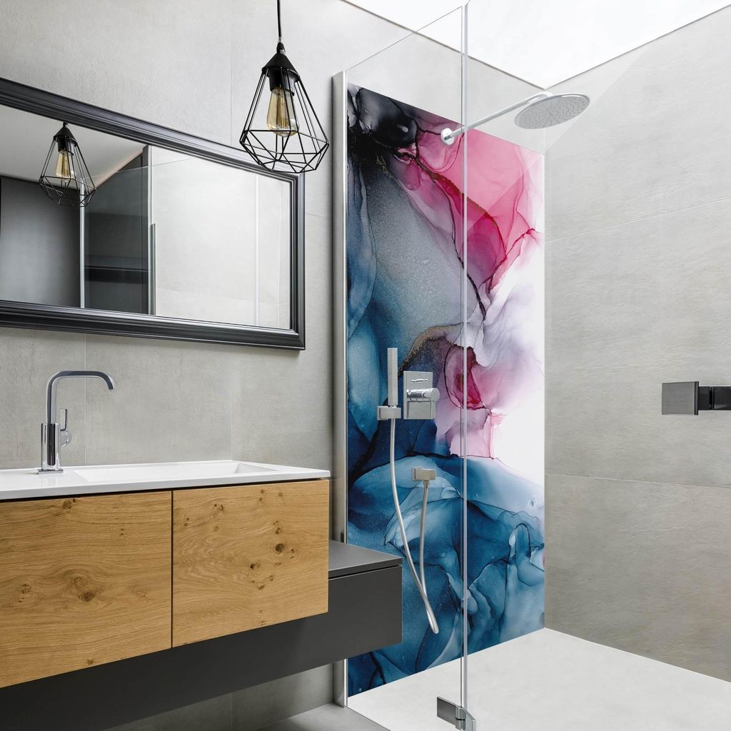 Duschrückwand Muster selbstklebend - 0.61 mm Wandpaneel wasserfest Design blau Badrückwand fugenlos Premium matt 80x210 cm