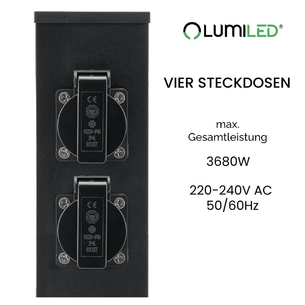 LUMILED Steckdosensäule außen, 4 Fach 230V Doppelsteckdose Produktbild 5
