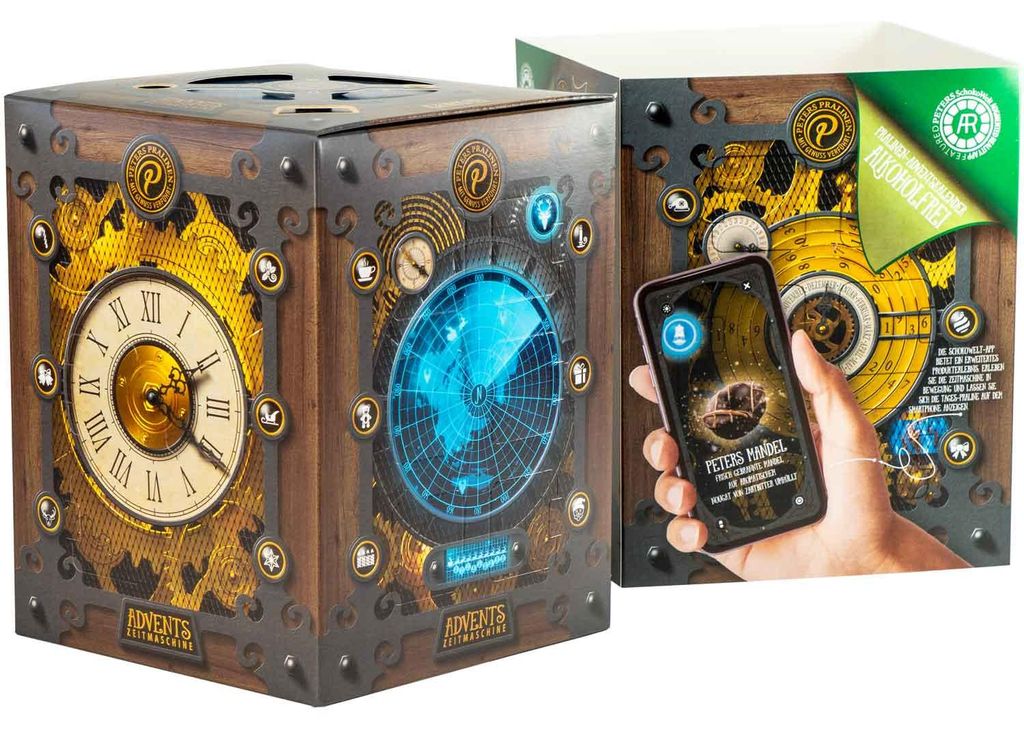 Hussel Adventskalender Zeitmaschine mit feinen Pralinen Produktbild 