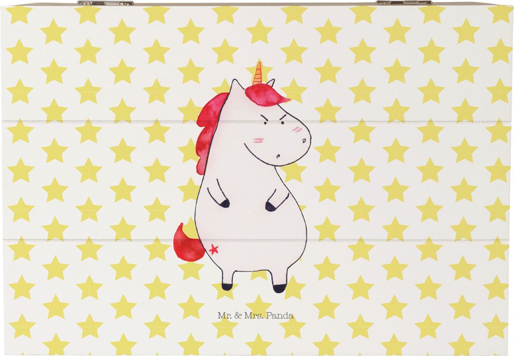 Mr. & Mrs. Panda Box Einhorn Wut 22 x 15 cm - Weiß - Geschenk, Holzkiste, Büro, Arbeit, Truhe, Nein, Erinnerungskiste, wütend, schatztruhe, Unic...