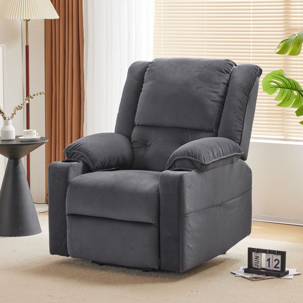 TV-Sessel Elektrischer mit Aufstehhilfe, Massagesessel mit Liegefunktion, 2 Getränkehaltern, Massagefunktion, Heizfunktion, Fernbedienung