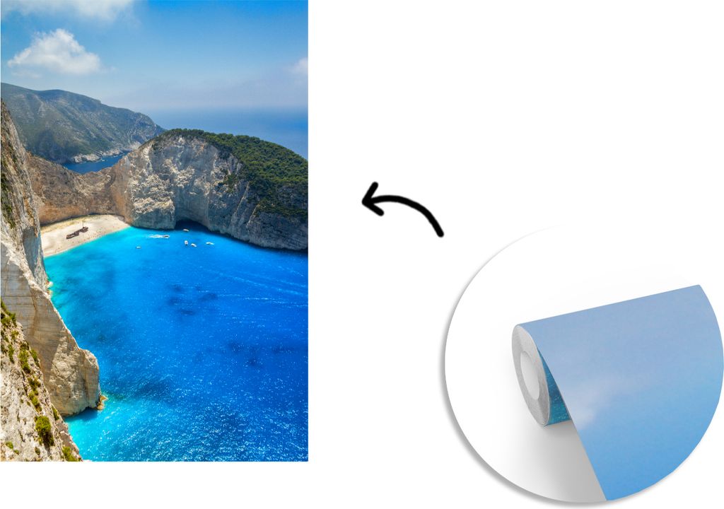 MuchoWow Fototapete für Wohnzimmer oder Schlafzimmer Wandtapete Vinyl Motivtapete Der Strand von Navagio auf Zakynthos - 190x280 cm - Küche