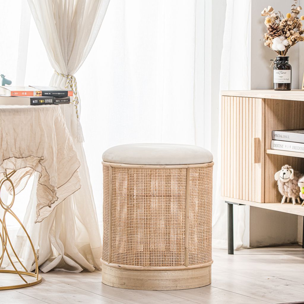 Samthocker aus Rattan Beige Produktbild 4