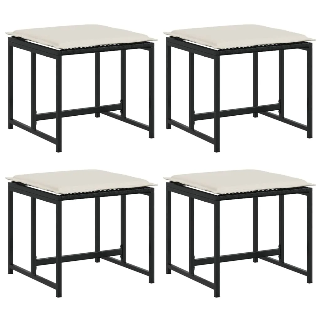 4 Sgabelli Esterno in Polyrattan Nero | Set Convenienza con Cuscini