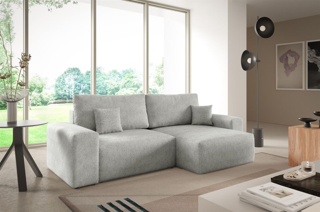 Ecksofa Schlafsofa Sofa ARONA XS in Stoff Centaur Hellgrau Ottomane Rechts
