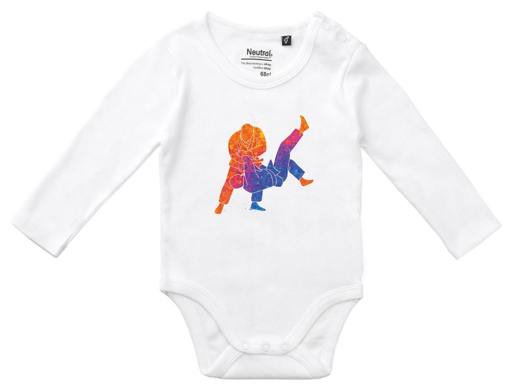 Huuraa Baby Body Judo bunte Silhouette 68 White Baumwolle Fairtrade Langarmbody Geschenkidee