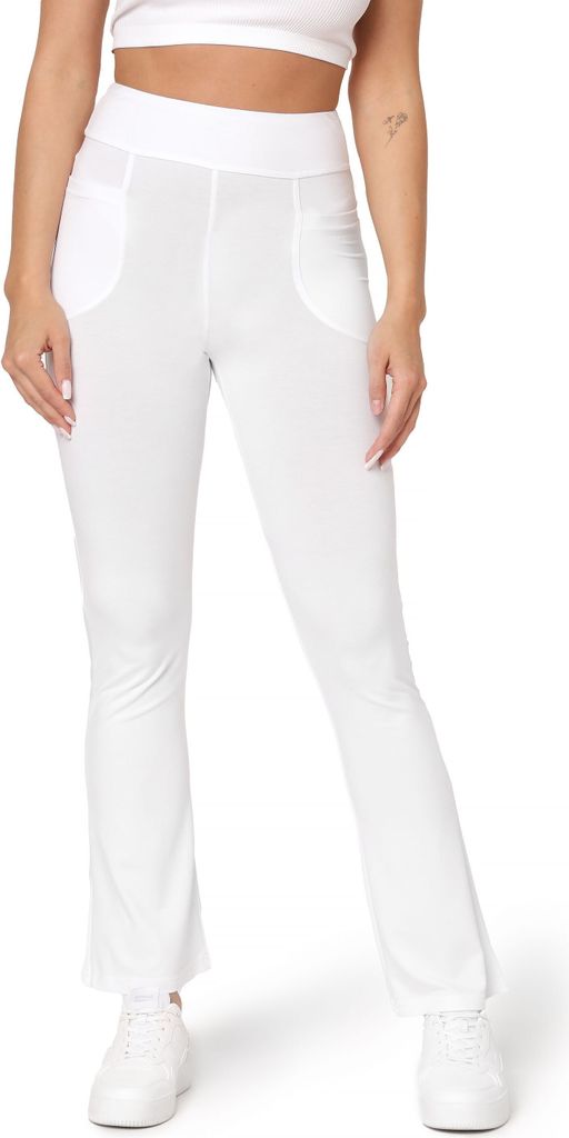 Bellivalini Yogahose für Damen Trainingshose Jogginghose mit Zwei Taschen BLV50-282 (Weiß, M).