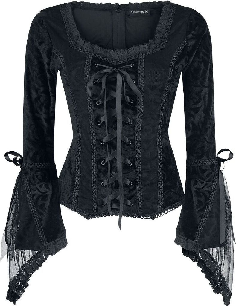 Gothicana by EMP Damen schwarzes Langarmshirt mit Rüschen XL