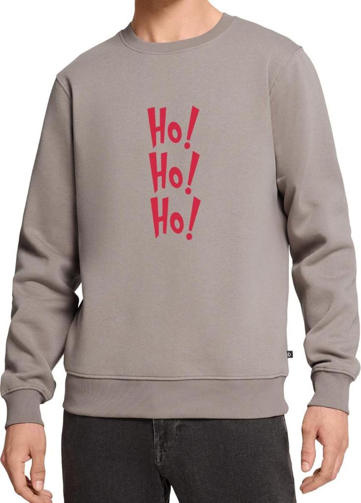 Spreadshirt Ho Ho Ho Weihnachtsmotiv Lustig Santa Look Herren Premium Pullover, L, Taupe