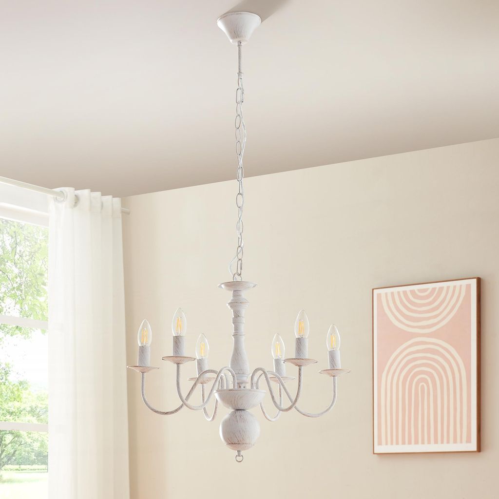 Kronleuchter 'Berkeley' 6-flammig E14 Metall Shabby Chic Vintage-Weiß
