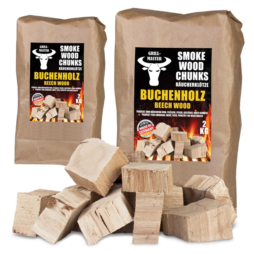 Räucherklötze Smoker Grill Chunks für BBQ Buche Räuchern 4 kg XXXXL Räucherofen Wood Grillen Smoken Zubehör Smoke Raeuchern Feuerschale Chips...