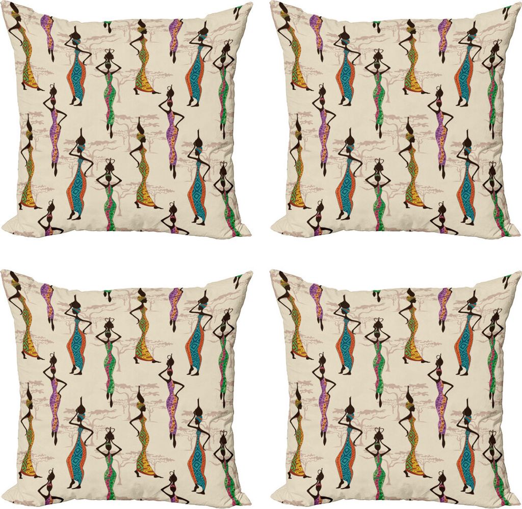 ABAKUHAUS afrikanisch Kissenbezug Set (4 Stück), Vintage Loval Traditional, Moderner Doppelseitiger Digitaldruck, 40 cm x 40 cm, Mehrfarbig
