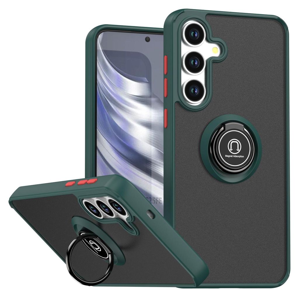 Hülle für Samsung Galaxy S25 FE Matte Transluzent TPU Stoßfest Schutzhülle mit Ring Halter Ständer Grün