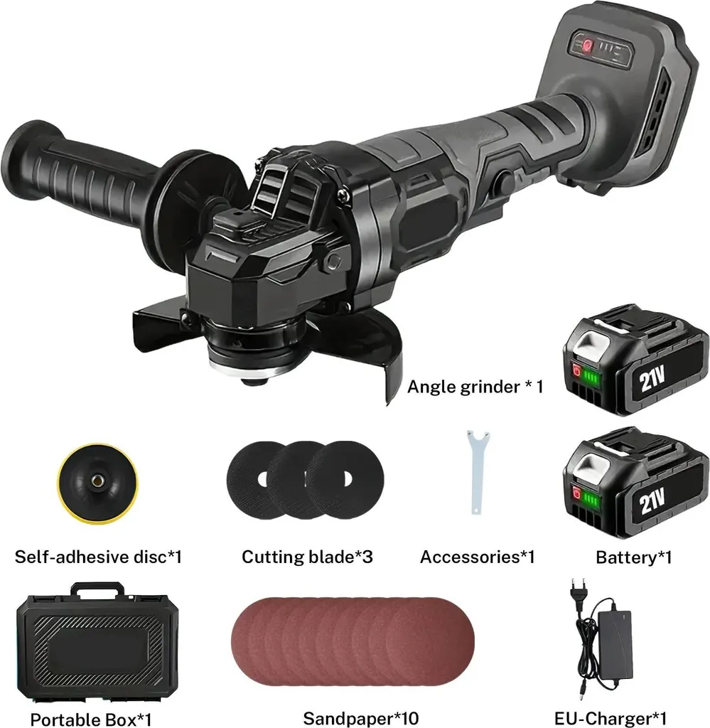 Meuleuse d'angle sans balais 125mm - Vitesse variable, 2 batteries, Noir - 2