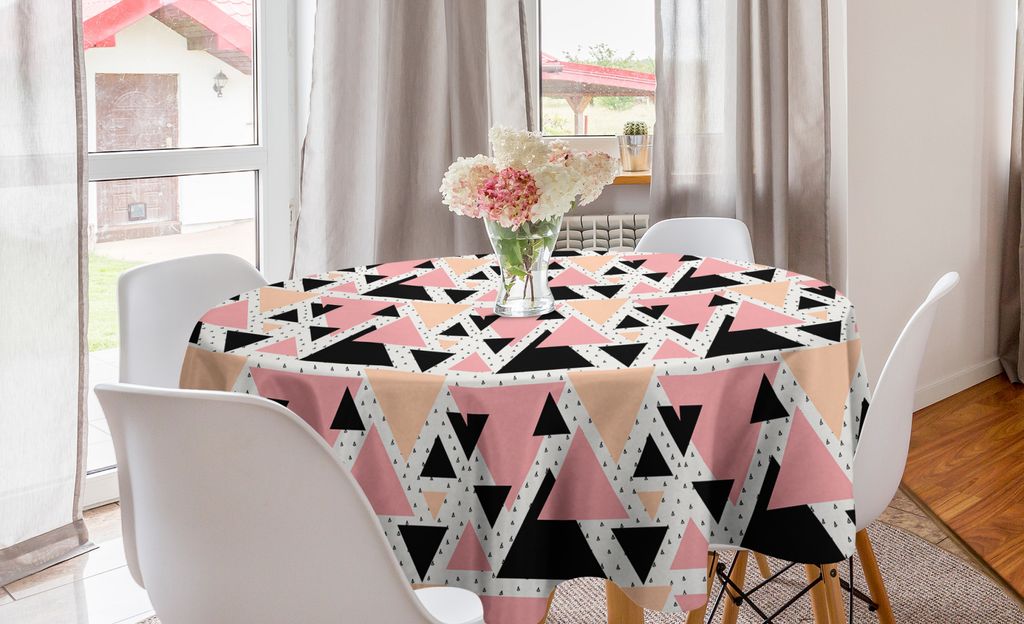 ABAKUHAUS Geometrisch Runde Tischdecke, Moderne Gekritzel-Kunst, Kreis Tischdecke Abdeckung für Esszimmer Küche Dekoration, 150 cm, Peach Coral S...