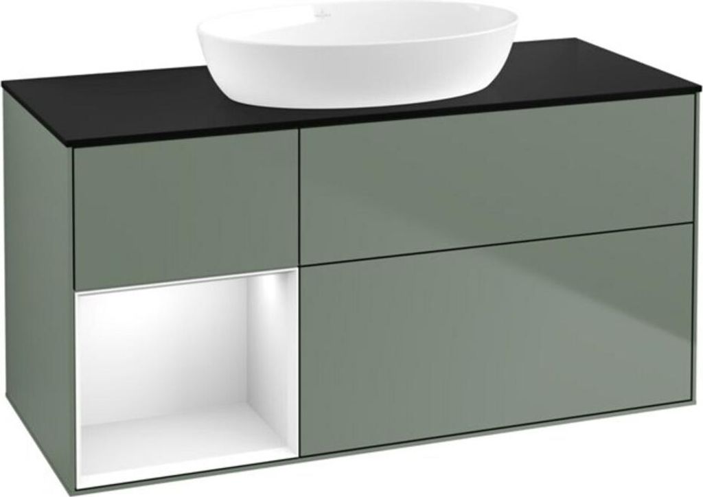 V&B Waschtischunterschrank Wandbeleuchtung Finion 120cm, Pl b m, Rg g wh. Lac, Oli. m Lac