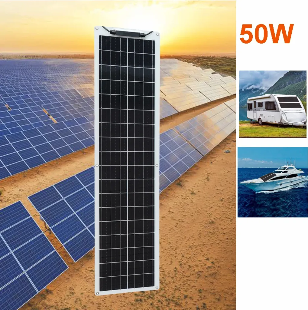 Pannello solare flessibile, opzione 50W / 100W, monocristallino ad alte prestazioni, design impermeabile, 50 W bianco