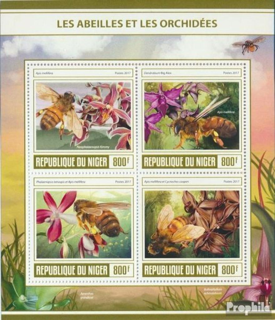 Briefmarken Niger 2017 Mi 4997-5000 Kleinbogen (kompl. Ausg.) postfrisch Bienen und Orchideen