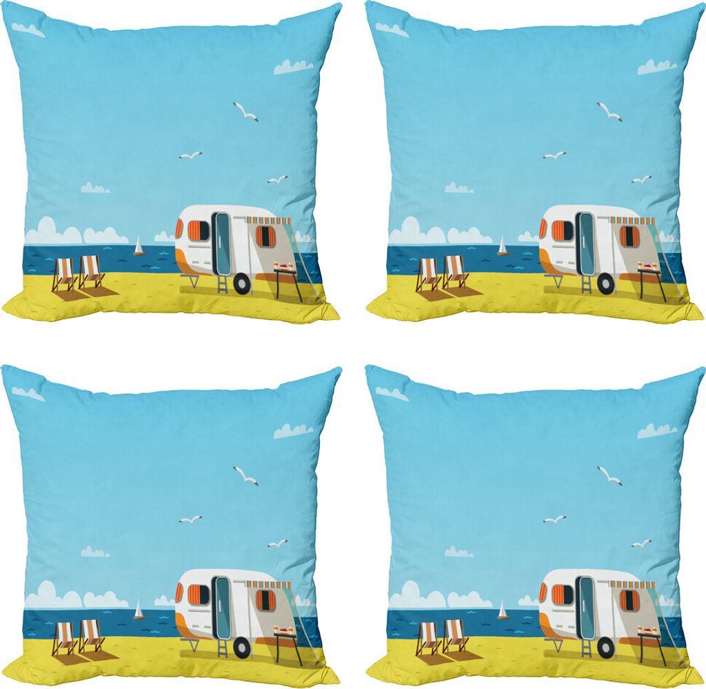 ABAKUHAUS Strand Kissenbezug Set (4 Stück), Küste Wolken Landschaft, Moderner Doppelseitiger Digitaldruck, 50 cm x 50 cm, Aqua Marine Gelb