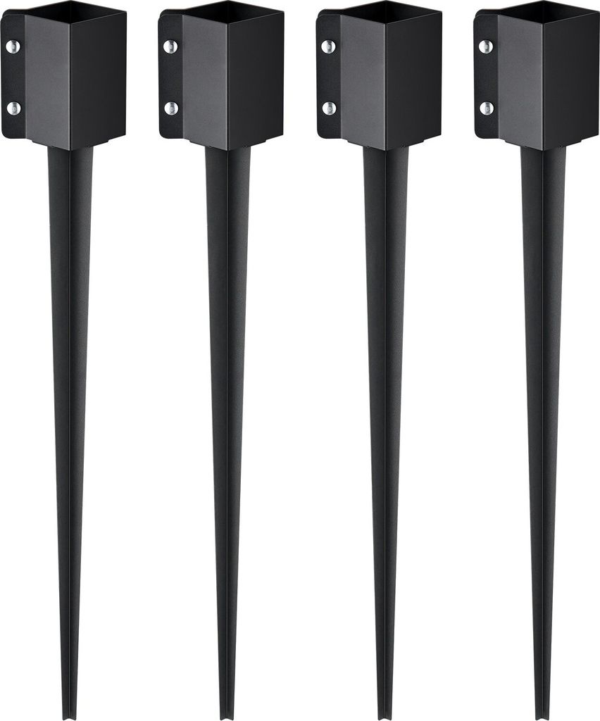 Erdspieß für Zaunpfosten, 4er-Pack, 113 x 113 x 914 mm Außendurchmesser (Innendurchmesser 8,9 x 8,9 cm), Metall, schwarz pulverbeschichtet, Erds...