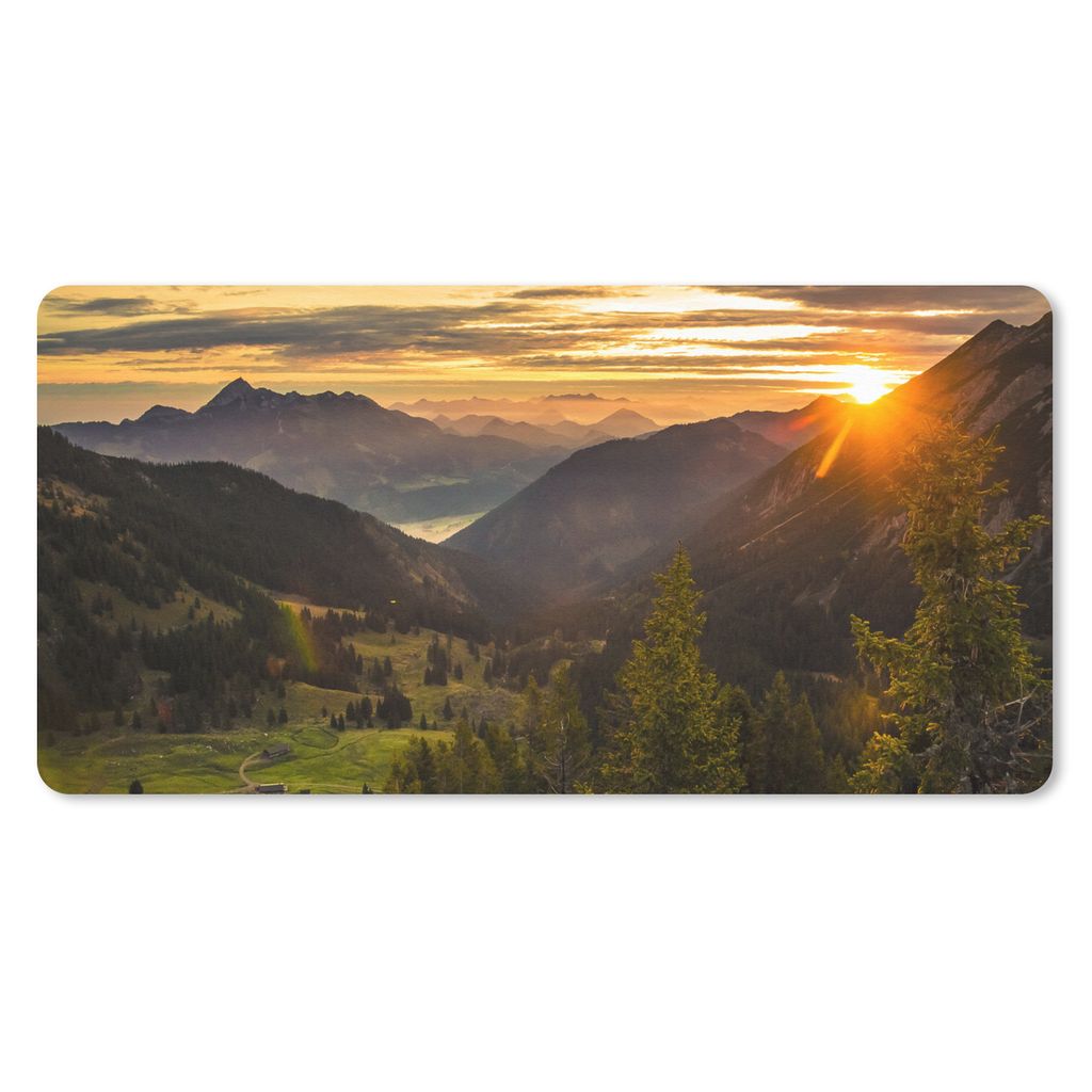 MuchoWow Mauspad Mousepad Alpen - Berg - Sonne 60x30 cm - Mousepads - Maus Mat - Pad - Mausunterlage - Nachhaltig