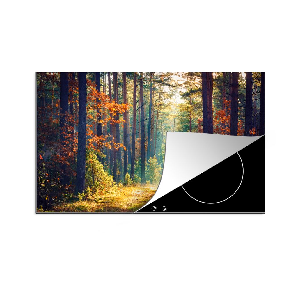 KitchenYeah Herdabdeckplatte Wald - Sonne - Natur - Herbst , 76x51cm, Küche Deko, Glaskeramikkochfeld Herdabdeckung, Abdeckplatte fùr Kochfeld