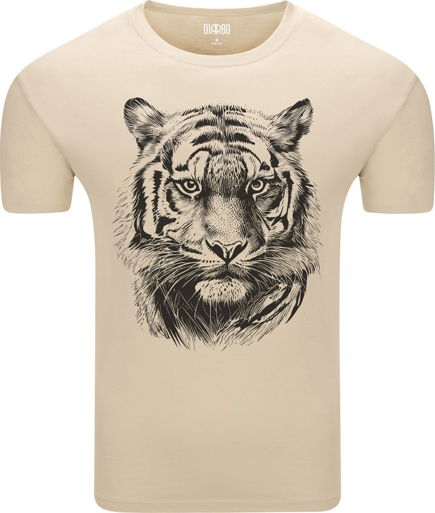 Diarbo Herren T-Shirt mit Tierliebhaber Druck Skizze eines Tigerkopfes Beige Gr.XXL