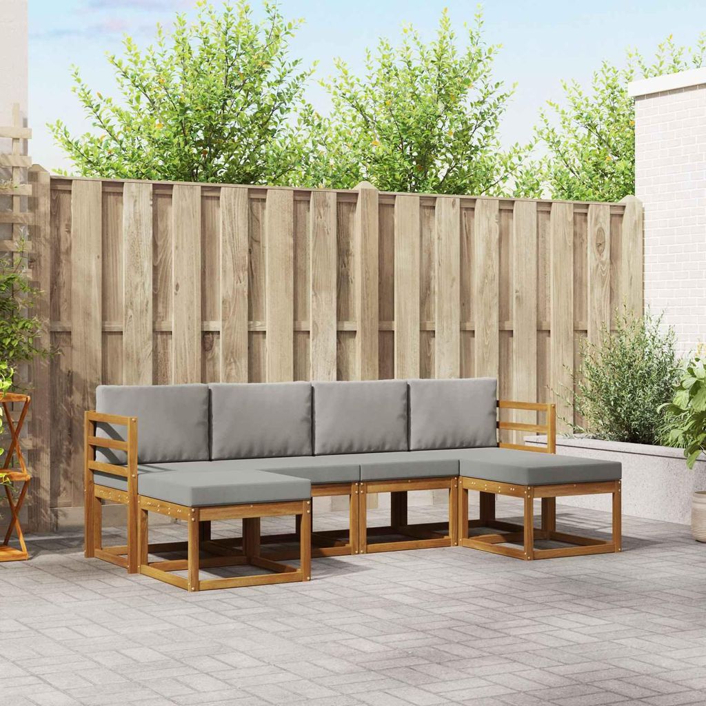 Outdoor-Sofagarnitur - VIDAXL - Terrassen-Sofa - mit Kissen - 6 pcs - Natürlich und Hellgrau