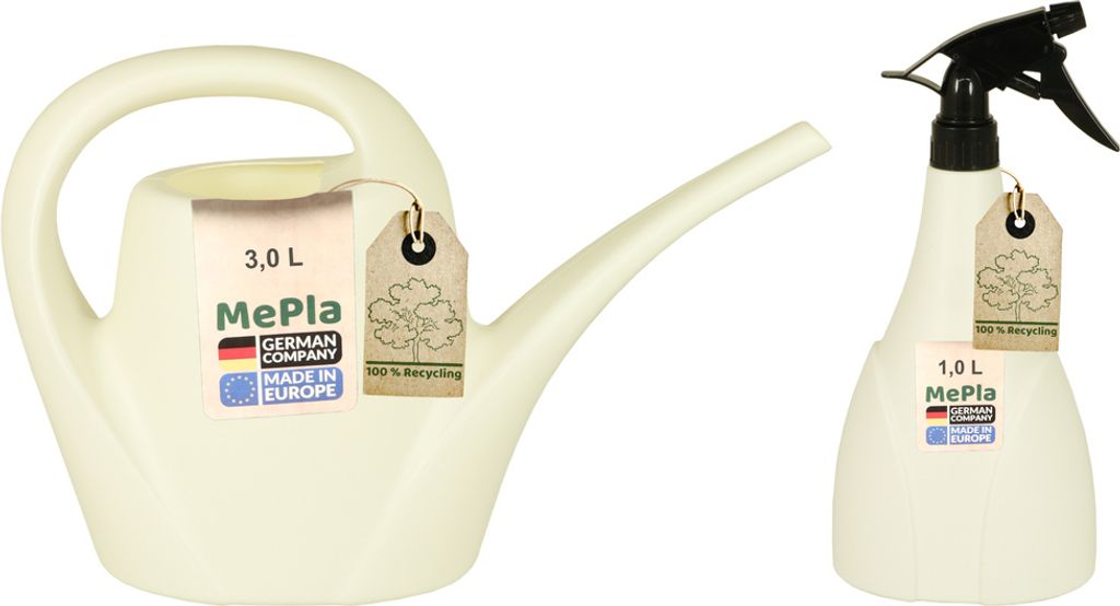 MePla - Set - Gießkanne 3,0l Indoor + Sprüher 1,0l - weiss