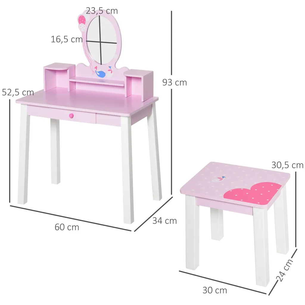 Coiffeuse design multicolore avec miroir et tabouret - Modèle Luxe K80