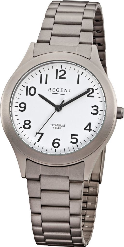 Regent F-837 Herren-Uhr Analog Quarz mit Gliederarmband aus Titan Ø 37 mm