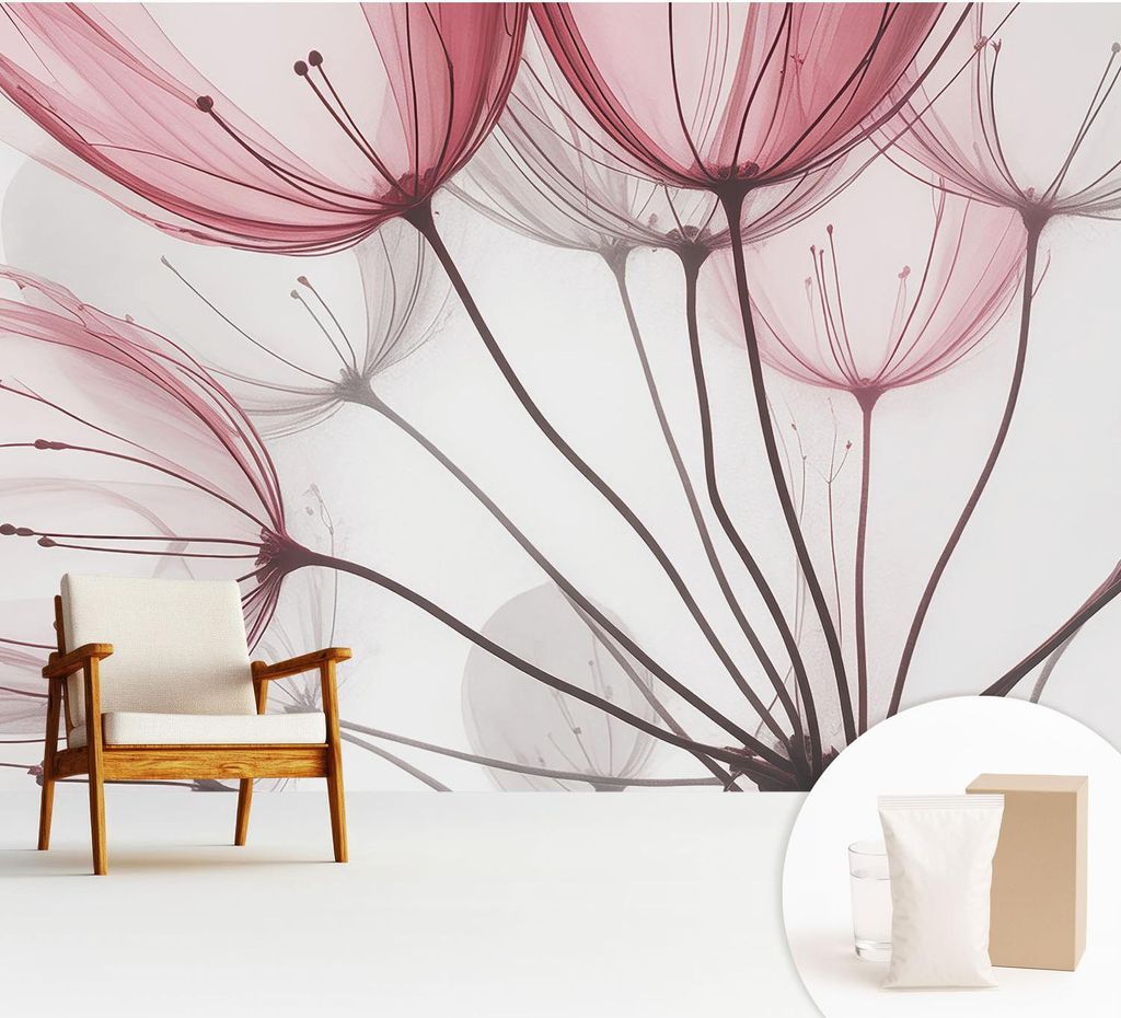 Fototapete - 312x219 cm - Tapete - Wandtapete - Wandbilder - Dekofolie - Tapete Folie - Wand - Dekoration - Wohnzimmer - Blumensilhouetten