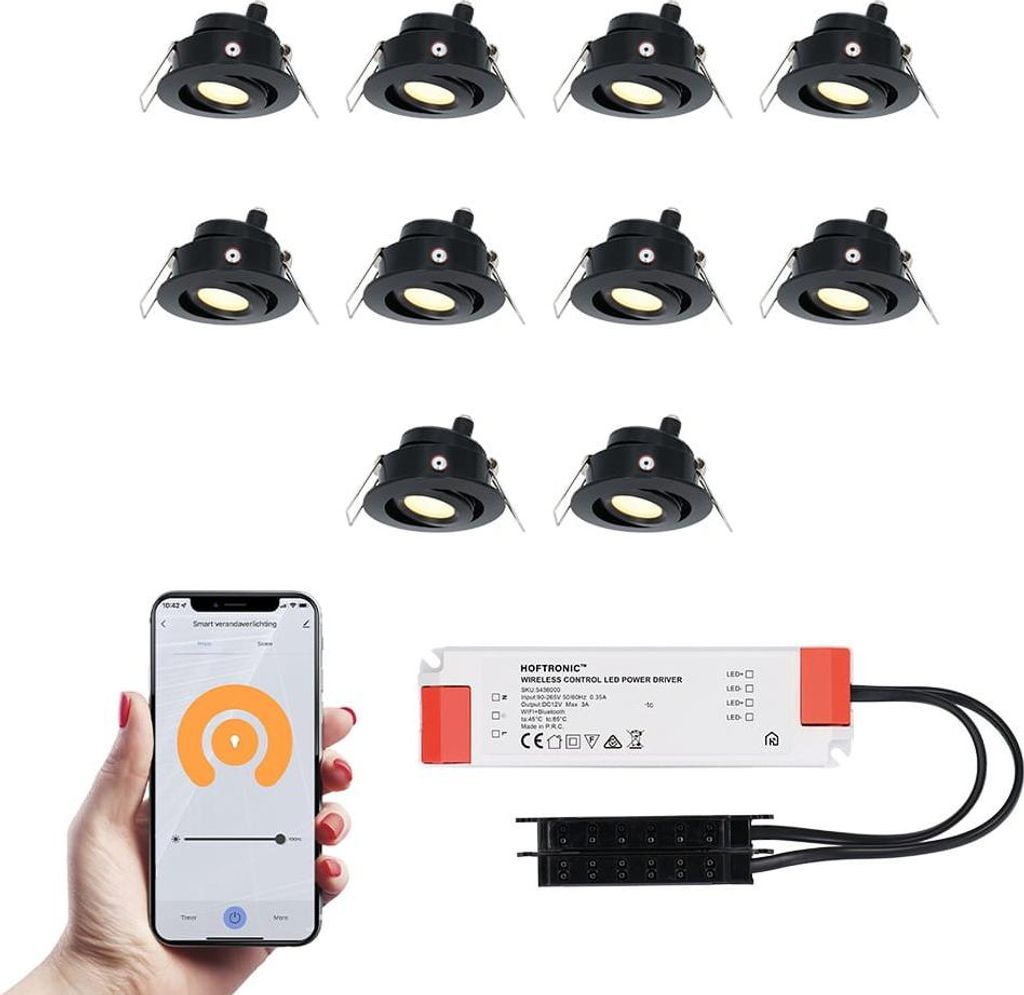 hoftronic LED Mini Einbaustrahler 12V 3W 200lm 2700K IP44 Schwarz Set 10 Stück
