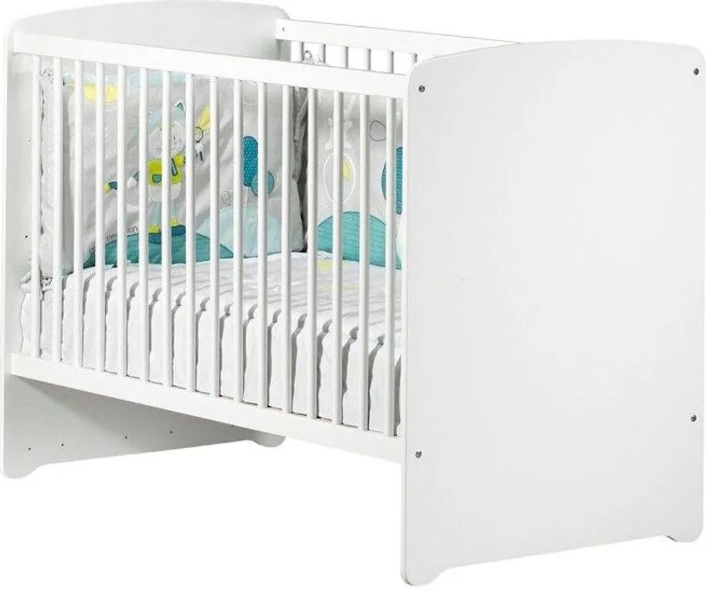 Lit bébé 120x60 BABY PREIS Blanc réglable 3 hauteurs de sommier robuste