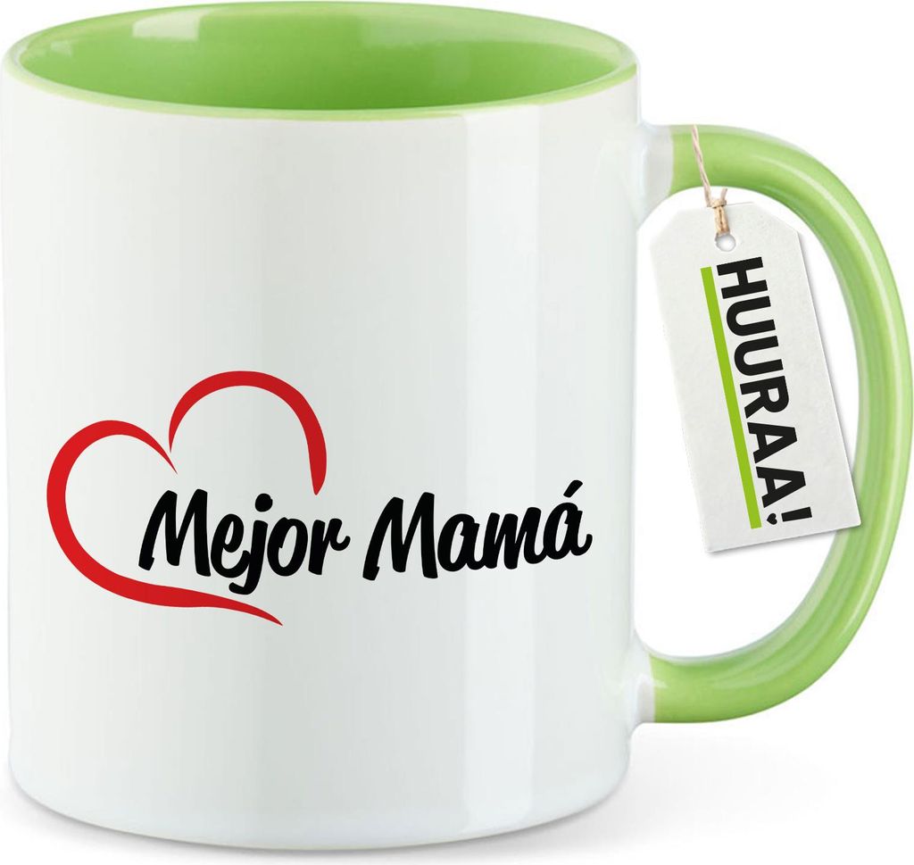 Huuraa Kaffeetasse Mejor Mamá Corazón 330ml Grün Keramik Kaffeebecher Geschenkidee