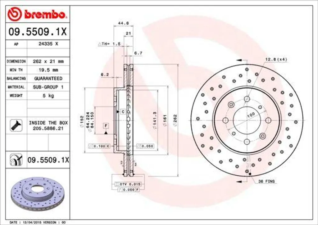 Disque de frein Brembo 09.5509.1X idéal pour Honda Civic EG EH CRX