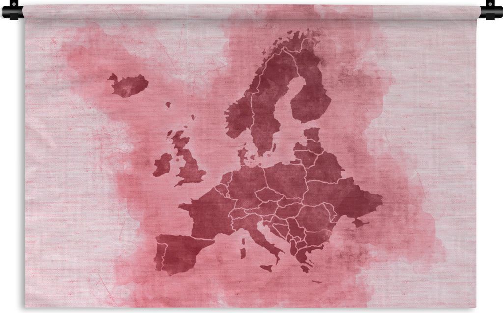 MuchoWow Wandteppich Wandbehang Karte - Europa - Rosa 90x60 cm Tapisserie Dekoration Wandtuch - Wandskulpturen - Bildteppich