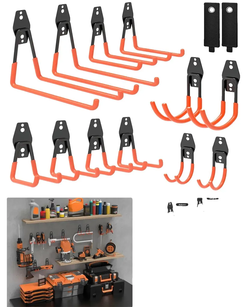 Crochets de garage robustes 12 pièces charge 40kg en fer et PVC noir