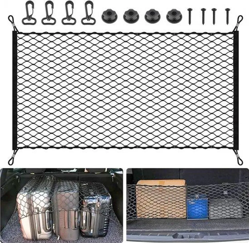 Filet de Rangement de Coffre Élastique pour Voiture et SUV 120x70cm