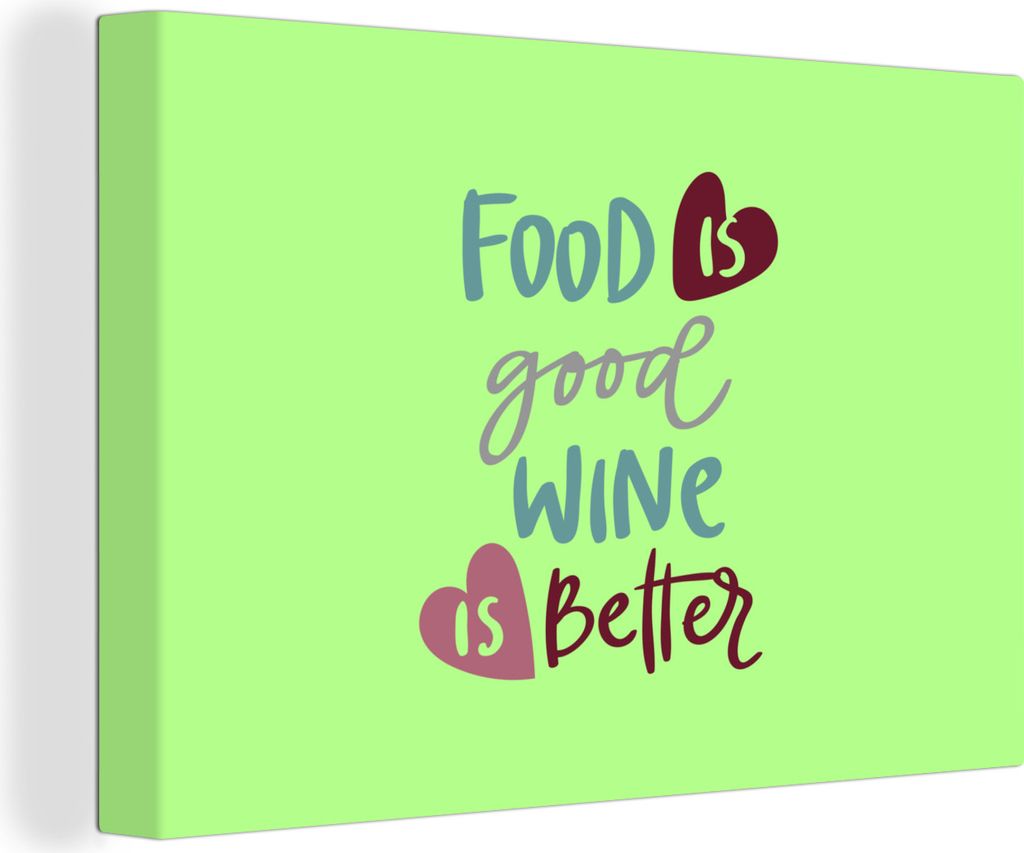 OneMillionCanvasses - Leinwandbilder - 140x90 cm, Essen ist gut, Wein ist besser' - Grün - Zitate - Sprichwörter, Wandbilder Kunstdruck Wanddek...