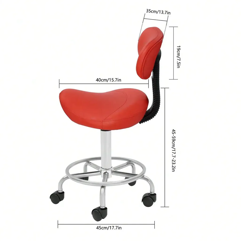 Tabouret de salon réglable avec roulettes et dossier ergonomique rouge - 4