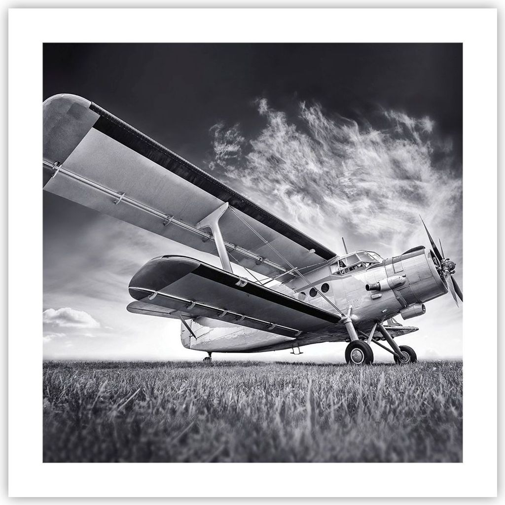 Poster - Poster ohne Rahmen - Flugzeug An-2 Schwarzweiß - 50x50 cm - Wand Bild - Wanddeko - Wandbilder - Kunstposter - Wandposter - Bilder - Kunst...